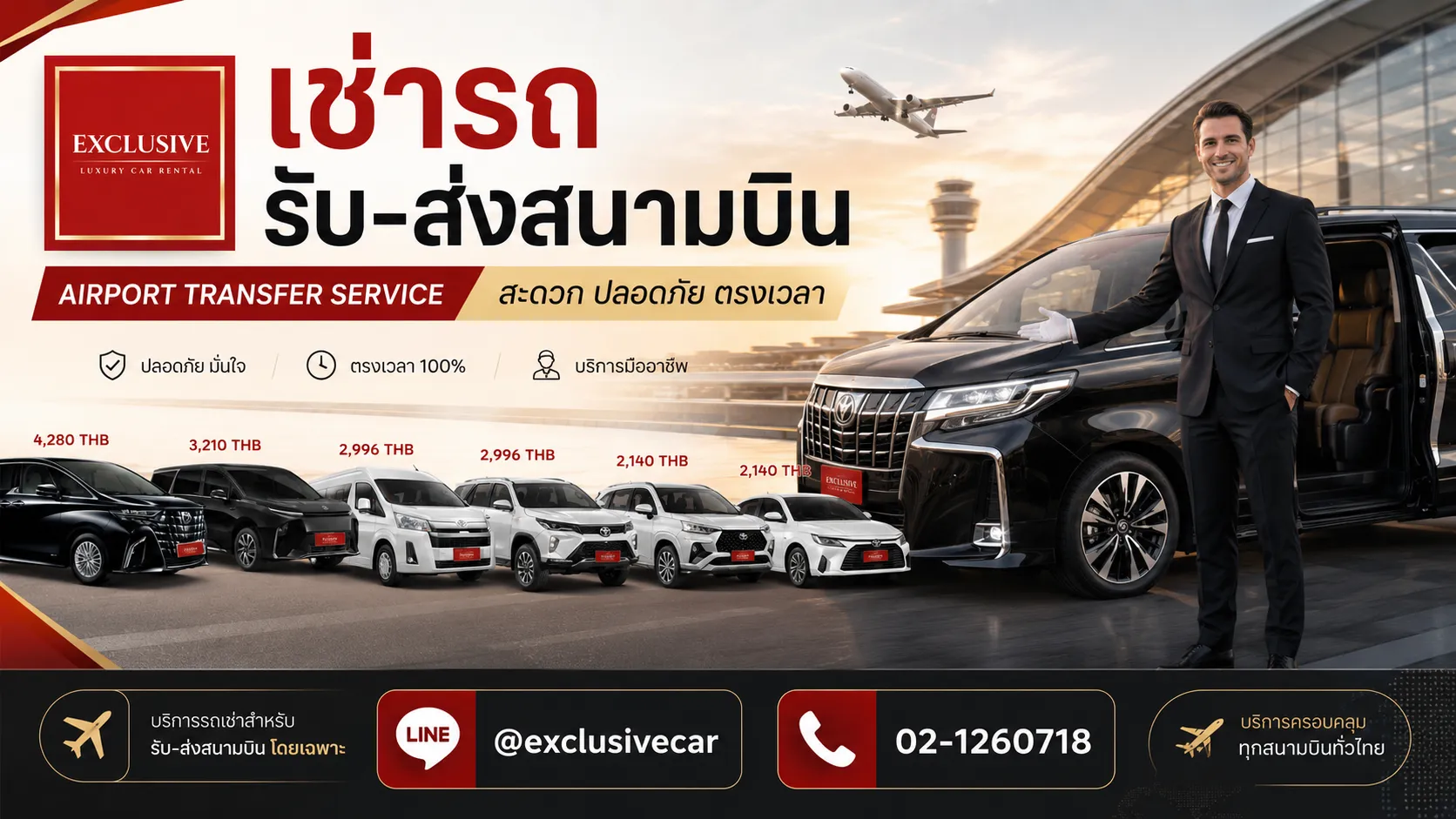 รถรับส่งสนามบิน สุวรรณภูมิ-ดอนเมือง 24 ชม. โดย Exclusive Car Rental