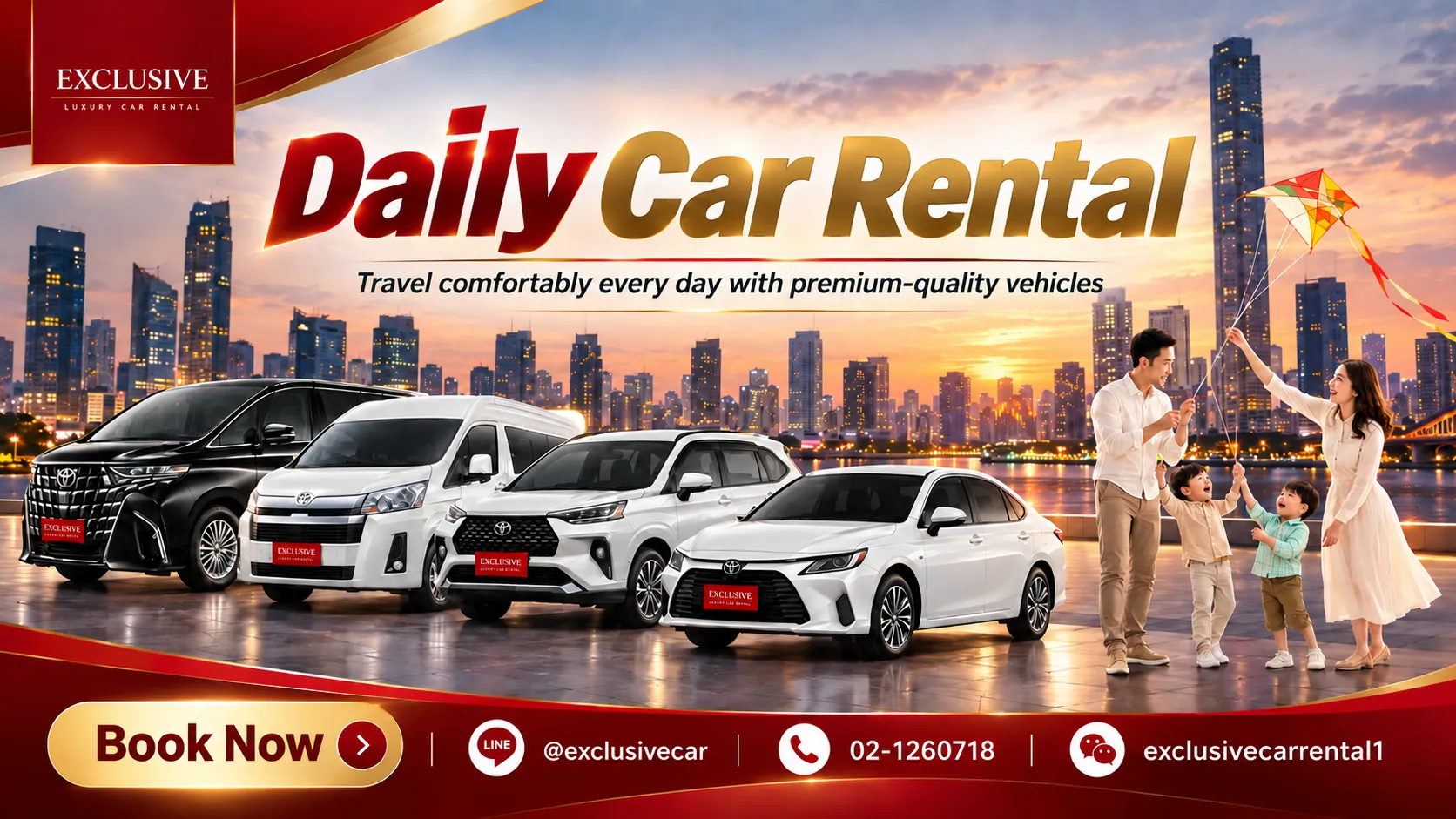 Self-drive daily car rental great value easily by with Exclusive Car Rental.