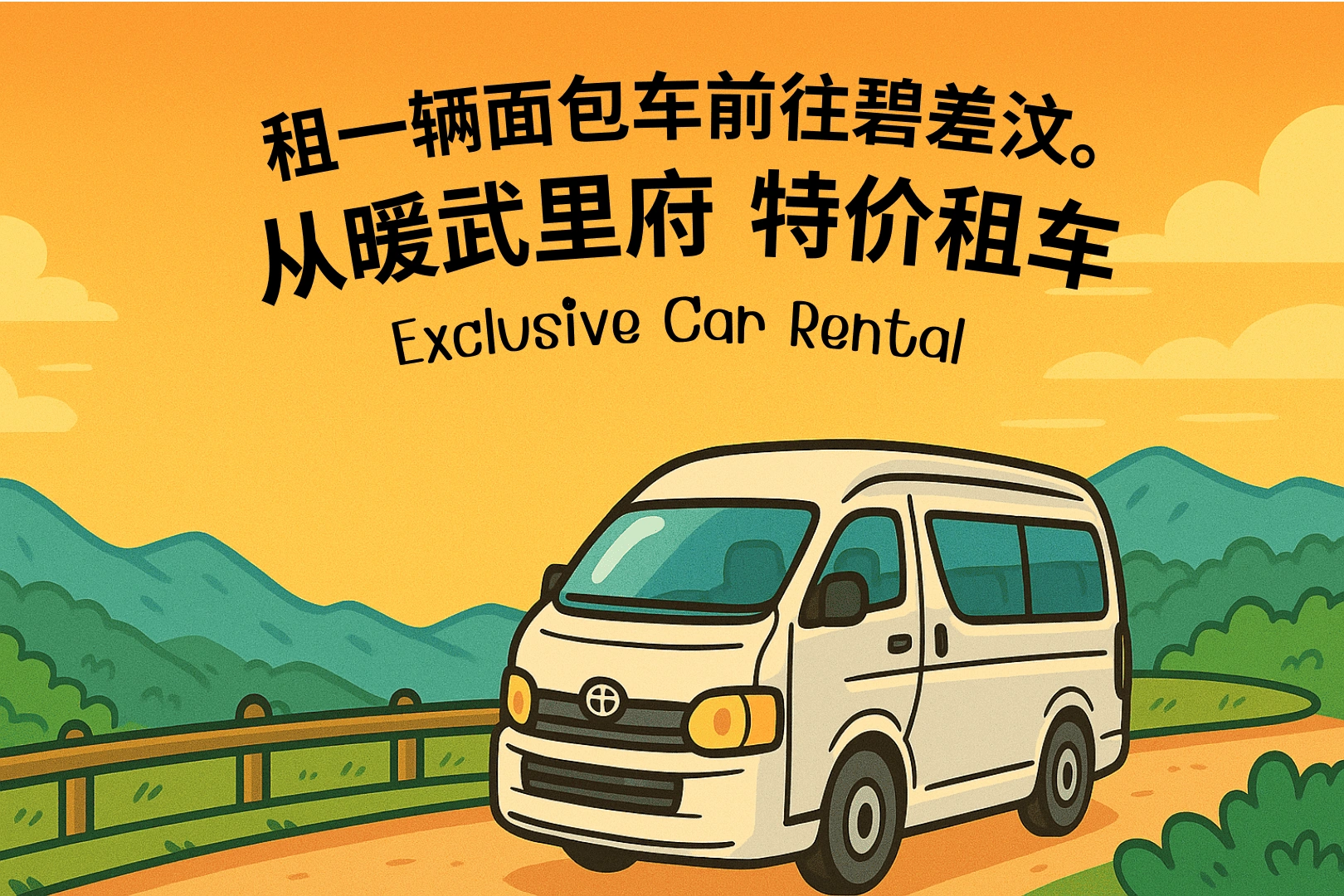 包车面包车从暖武里到碧差汶旅游，选择 Exclusive Car Rental。