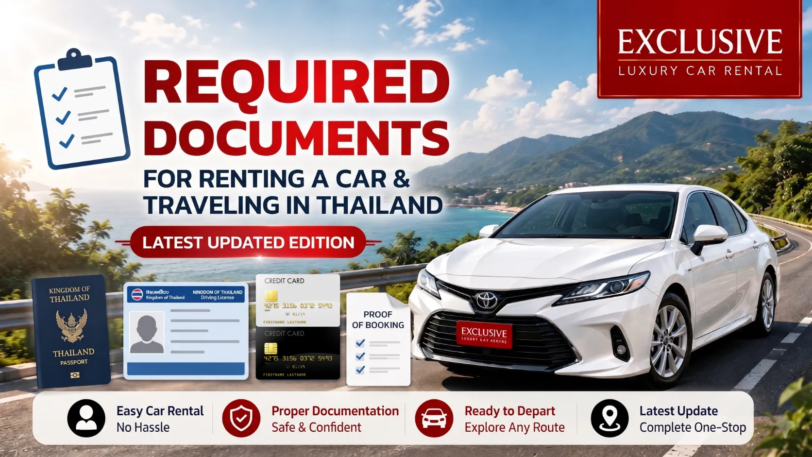 Latest updated documents required for renting a car for travel in Thailand. Documents required for renting a car to travel in Thailand.