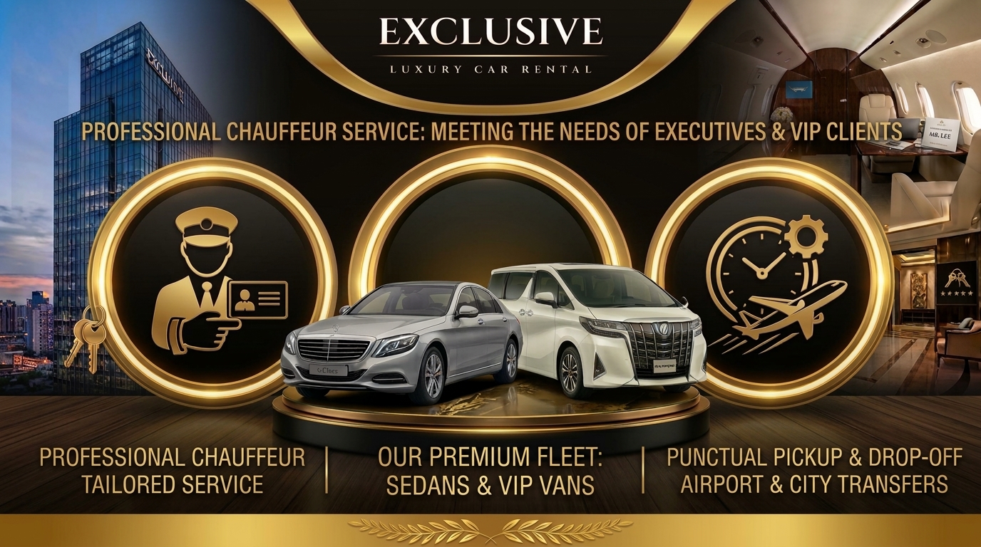 VIP Executive Car Rental with Professional Driver by Exclusive Car Rental