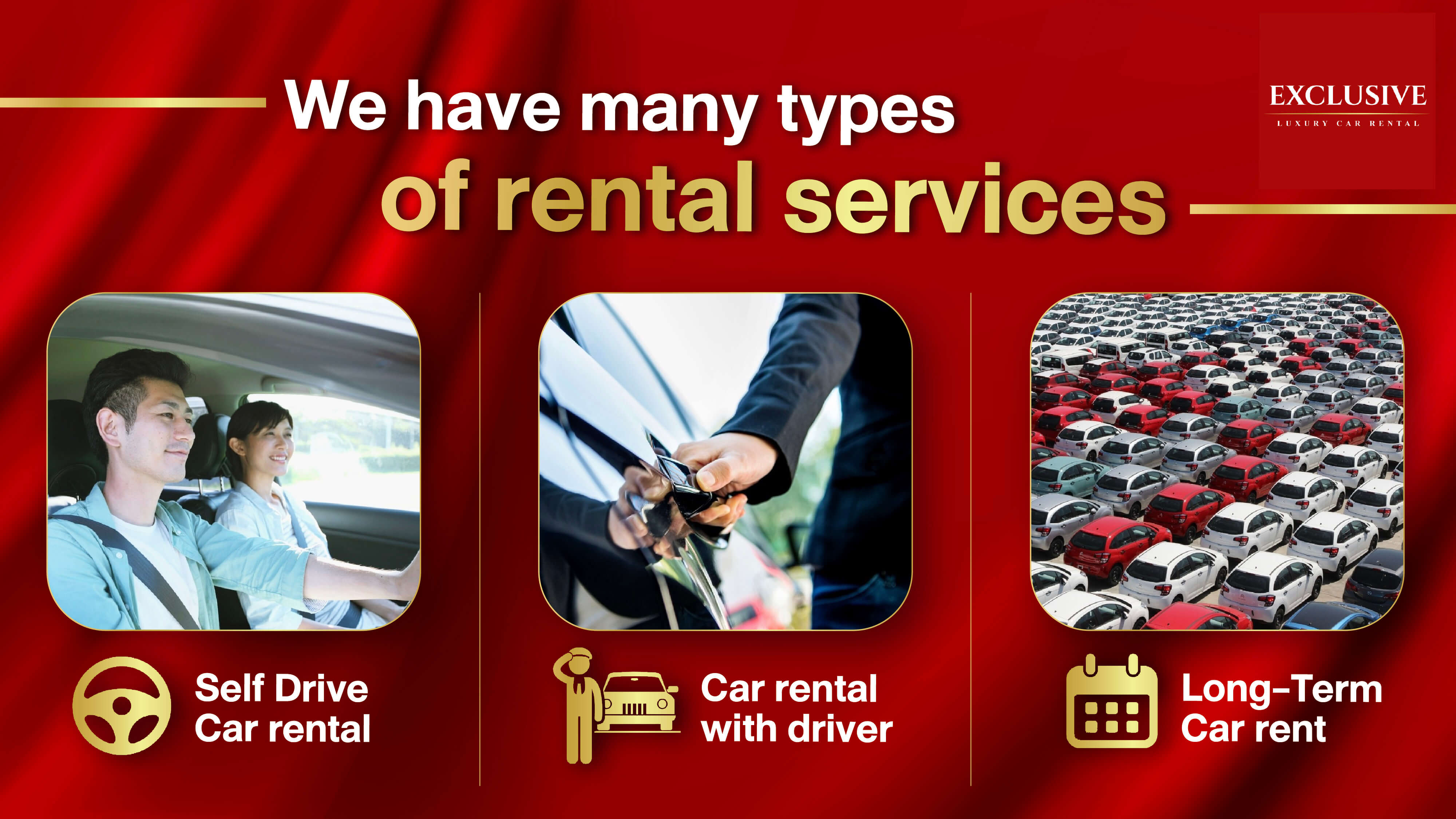 บริการเช่ารถ กรุงเทพ ใกล้ฉัน โดย Exclusive car rental เราคือบริษัทรถเช่า ที่มุ่งมั่นจะเป็นบริษัทรถเช่าอันดับ 1 ในกรุงเทพ เราให้บริการด้วยรถใหม่ ส่งมอบรถตรงเวลาและบริการสุภาพ.
